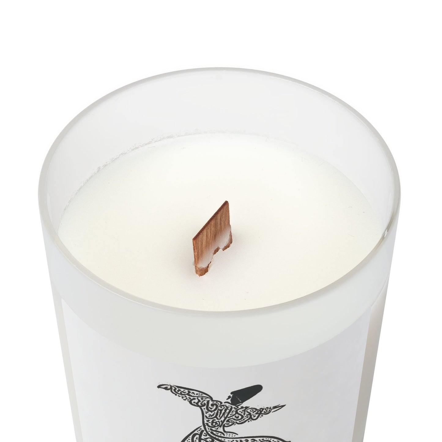 White candle with a wooden wick on a white background