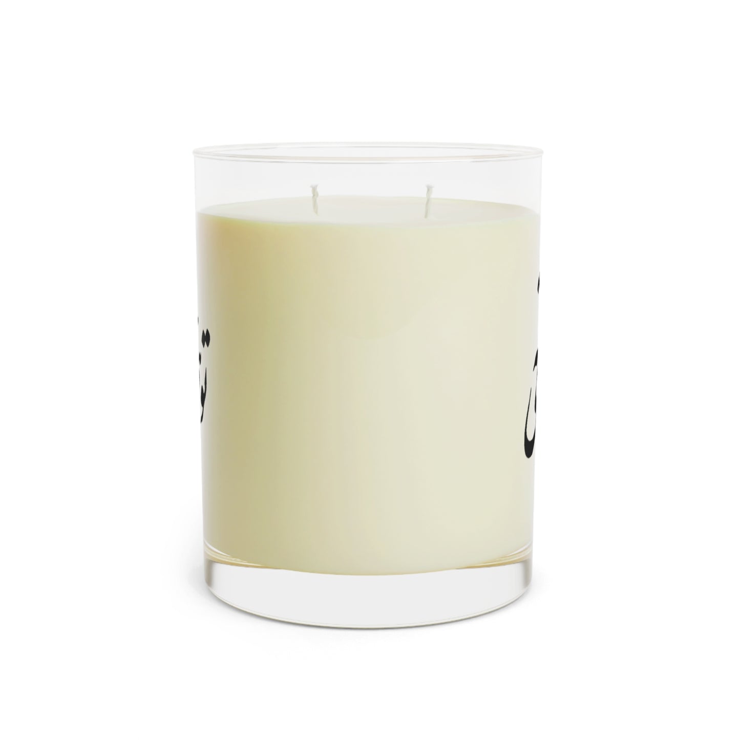 Candle in a glass jar with a white label on a white background