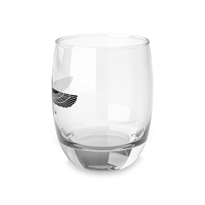 Clear glass with black logo on a white background