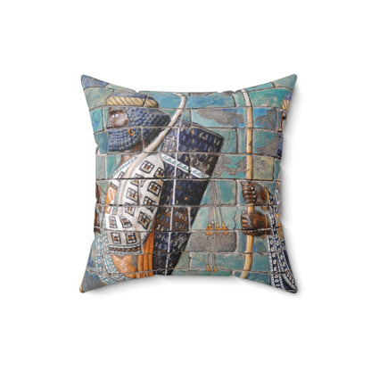 Decorative pillow with mosaic design on a white background