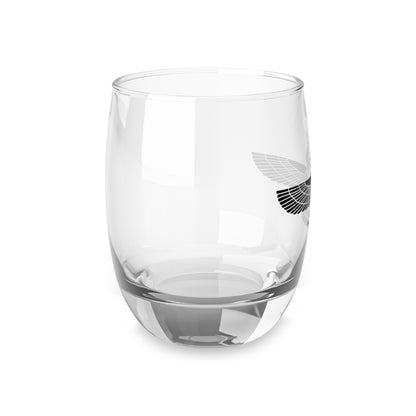 Clear glass tumbler with a subtle design on a white background