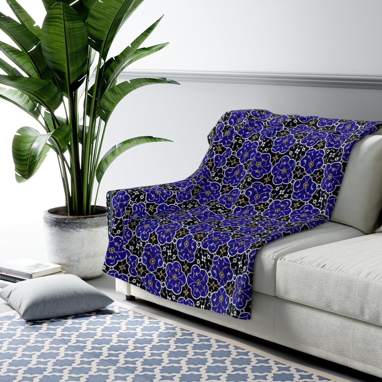 Blue Mosaic Sherpa Blanket