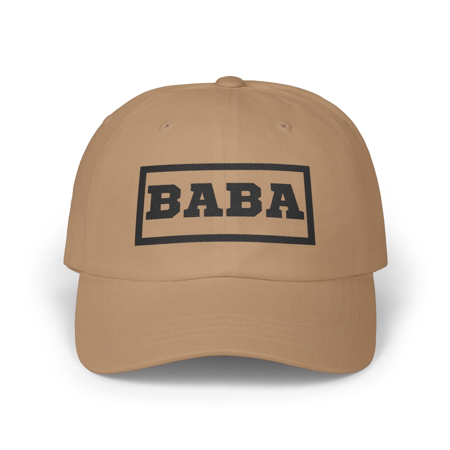 Tan cap with 'BABA' logo on a white background