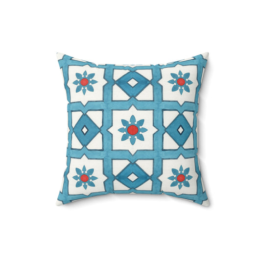 Decorative pillow with geometric pattern on a white background