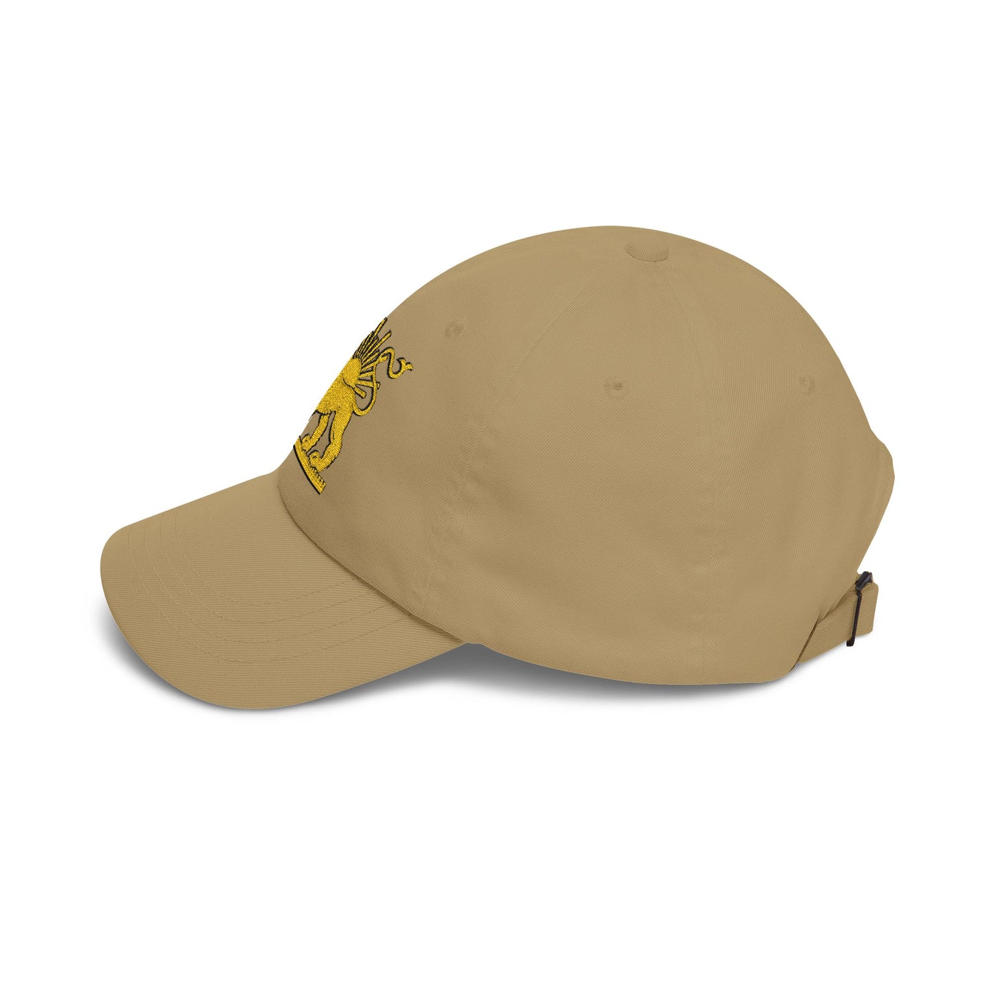 Beige cap with a logo on a white background