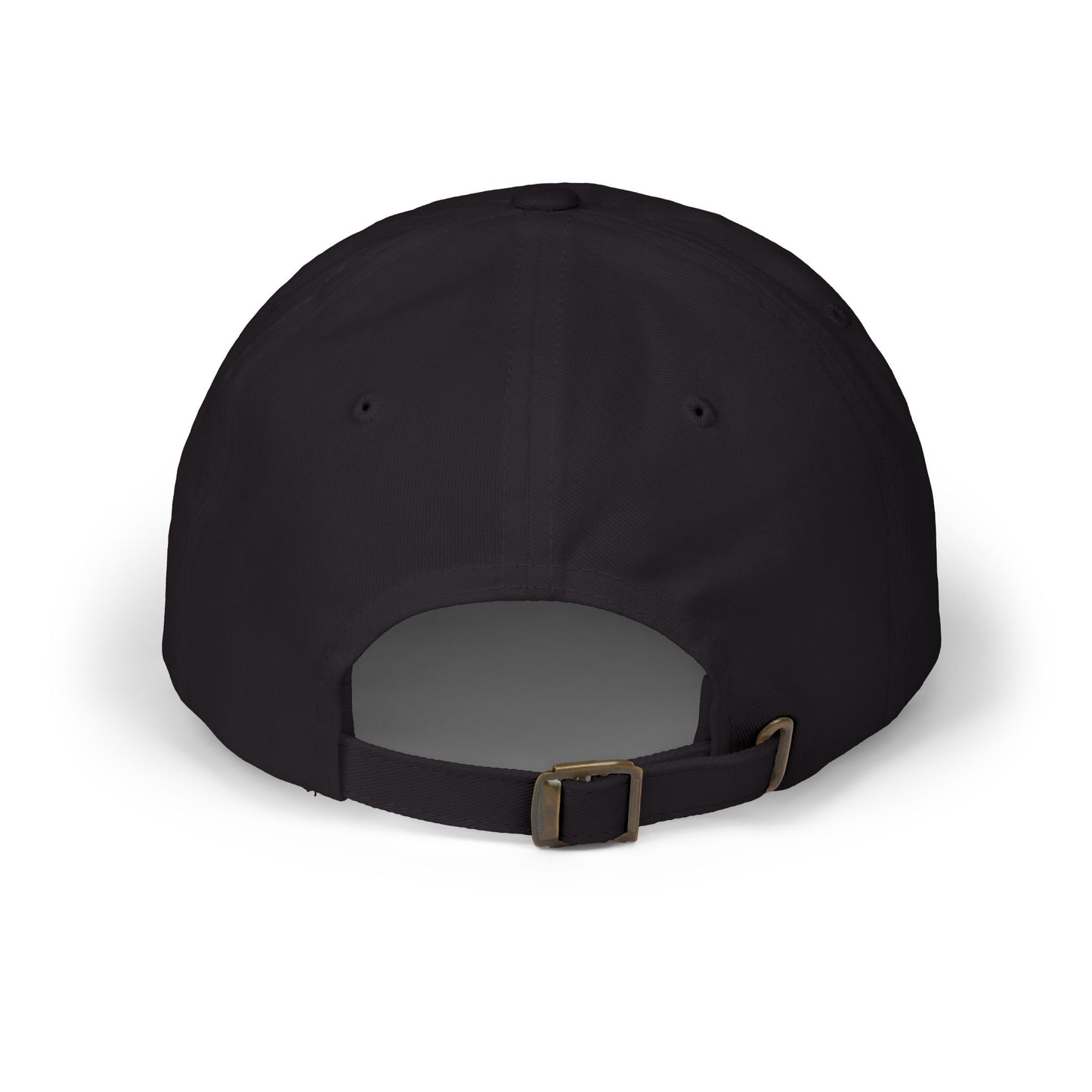 Black cap with a strap on a white background